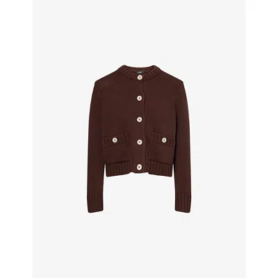 Me And Em And Em Womens Warm Chocolate Cropped Cotton-knit Cardigan In Brown