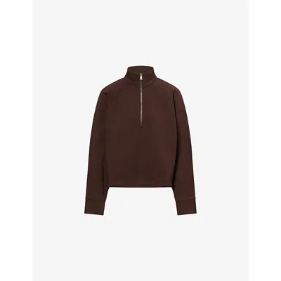 Me And Em And Em Womens Warm Chocolate Cropped Funnel-neck Cotton-jersey Sweatshirt In Brown
