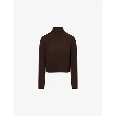 Me And Em And Em Womens Warm Chocolate Melan High-neck Crop Cashmere Jumper Xs In Burgundy