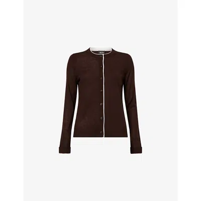 Me And Em And Em Womens Warm Chocolate/soft Barely There Slim-fit Merino-wool And Cashmere-blend Cardigan