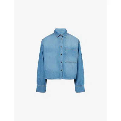 Me And Em And Em Womens Washed Mid Blue Lightweight Cropped Denim Shirt