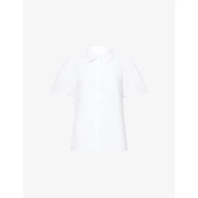 Me And Em And Em Womens White Puff-sleeve Cheesecloth Cotton Blouse