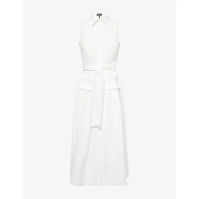 Me And Em And Em Womens White Sleeveless Belted Seersucker Maxi Dress