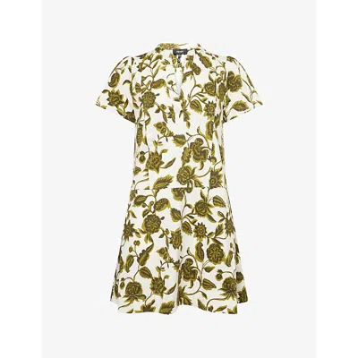 Me And Em And Em Womens White/green/multi Midnight Hibiscus Graphic-print Cotton Swing Dress