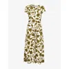 Me And Em And Em Womens White/green/multi Midnight Hibiscus Graphic-print Woven Midi Dress