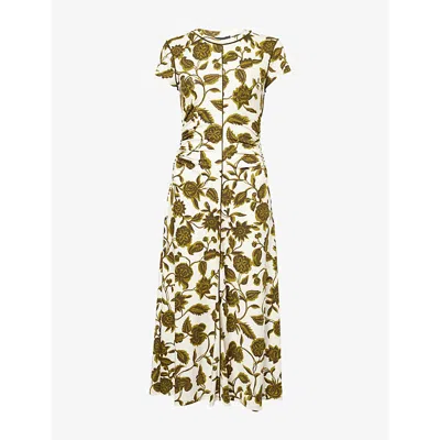 Me And Em And Em Womens White/green/multi Midnight Hibiscus Graphic-print Woven Midi Dress