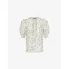 Me And Em And Em Womens White/green/multi Twisting Poppy Floral Graphic-print Silk-cotton Blouse