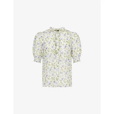 Me And Em And Em Womens White/green/multi Twisting Poppy Floral Graphic-print Silk-cotton Blouse