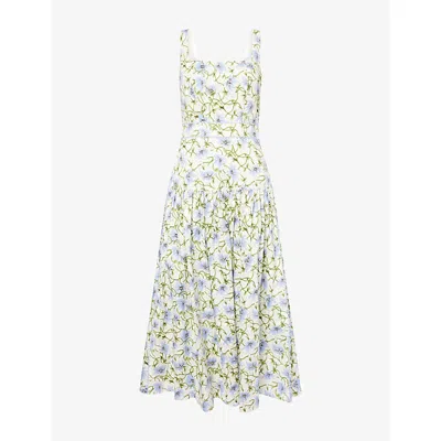 Me And Em And Em Womens White/green/multi Twisting Poppy Print Square-neck Cotton Maxi Dress