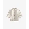 Me And Em And Em Womens White/tobacco Fluid Stripe Cropped Woven Overshirt