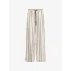 Me And Em And Em Womens White/tobacco Fluid Stripe Relaxed-fit Woven Track Trousers