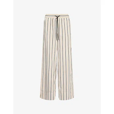 Me And Em And Em Womens White/tobacco Fluid Stripe Relaxed-fit Woven Track Trousers