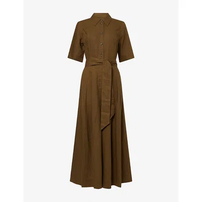 Me And Em And Em Womens Wide-leg Cropped Linen-blend Jumpsuit Olive Green