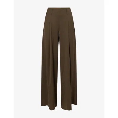 Me And Em And Em Womens Wide-leg Woven Trousers Rich Olive Green