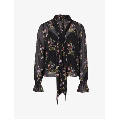 Me And Em And Em Womens Wild Winter Floral Print Chiffon Blouse With Cami Top Black Multi