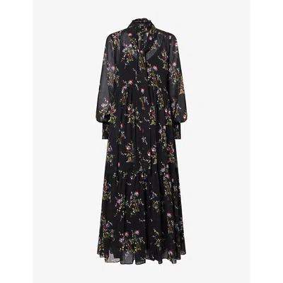 Me And Em And Em Womens Wild Winter Floral-print Chiffon Maxi Dress Black Multi In Animal Print