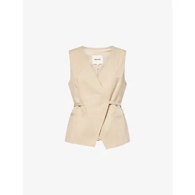 Me And Em And Em Womens Wrap-round Belted Linen-blend Waistcoat Warm Stone