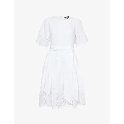 Me And Em Womens Soft White Cheesecloth Broderie Short Swing Dress