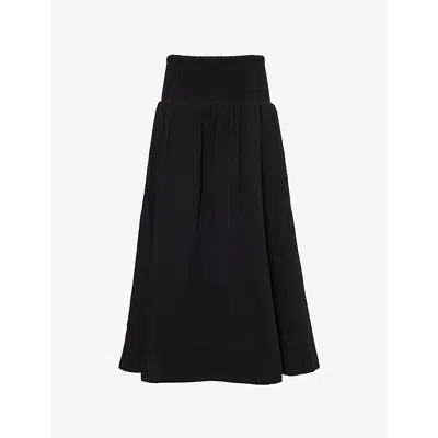 Me And Em Womens Black Cheesecloth-texture Flared-hem Cotton-poplin Maxi Skirt
