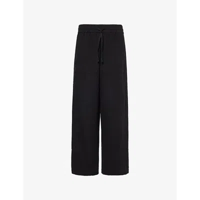 Me And Em Womens Black Cheesecloth-texture Relaxed-fit High-rise Wide-leg Cotton Trousers