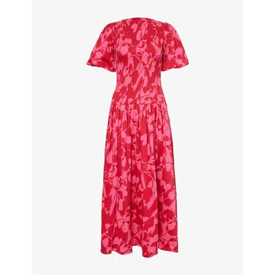 Me And Em Womens Bright Camellia Pink Print-embellished Cotton-jersey Maxi Dress