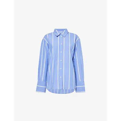 Me And Em Striped Long-sleeved Relaxed-fit Cotton-poplin Shirt In Blue/white