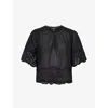 ME AND EM ME AND EM WOMENS BLACK BRODERIE GATHERED-PLEATED COTTON BLOUSE