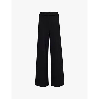 Me And Em Womens Black Travel High-rise Wide-leg Stretch-jersey Trousers
