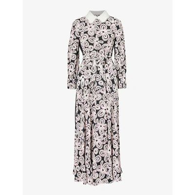Me And Em Floral-print Woven Midi Dress In Black/pink/cream
