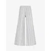 ME AND EM ME AND EM WOMENS BLUE/CREAM STRIPE WIDE-LEG-HIGH-RISE COTTON-BLEND TROUSERS