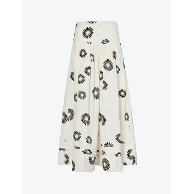 Me And Em Daisy-print High-rise Cotton Cheesecloth Maxi Skirt In Cream/black