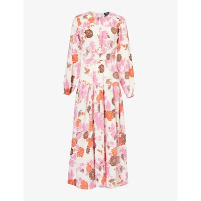 Me And Em Graphic-print Cotton Maxi Dress In Cream/pink/multi