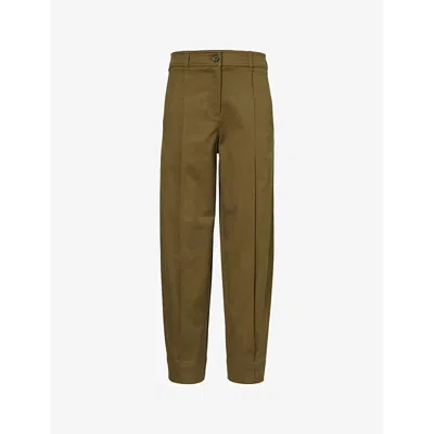 Me And Em Womens Dark Olive Pleated Tapered-leg Mid-rise Cotton-blend Trousers