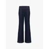 Me And Em Womens Dark Wash Kick Flare Travel Jean Two-patch-pockets Straight-leg High-rise Stretch-c In Dark Wash