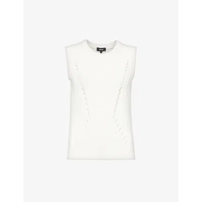 Me And Em Womens Fresh White Cutwork Relaxed-fit Cotton-knit Jumper