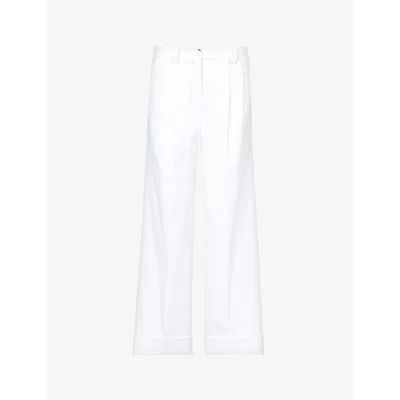 Me And Em Womens Fresh White Pleated Wide-leg High-rise Cotton-blend Trousers
