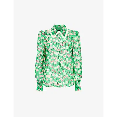 Me And Em Floral-print Cotton And Silk-blend Shirt In Green/pink/multi