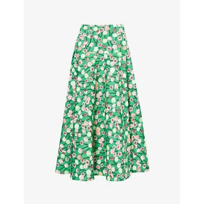 Me And Em Floral-print Cotton Midi Skirt In Green/pink/multi
