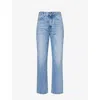 ME AND EM ME AND EM WOMEN'S LIGHT BLUE FADED-WASH STRAIGHT-LEG MID-RISE DENIM JEANS
