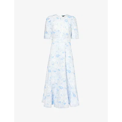 Me And Em Gardenia-print Jacquard Cotton Maxi Dress In Light Cream/blue
