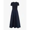 ME AND EM ME AND EM WOMEN'S NAVY KNITTED-TOP CONTRASTING STRETCH-COTTON MAXI DRESS