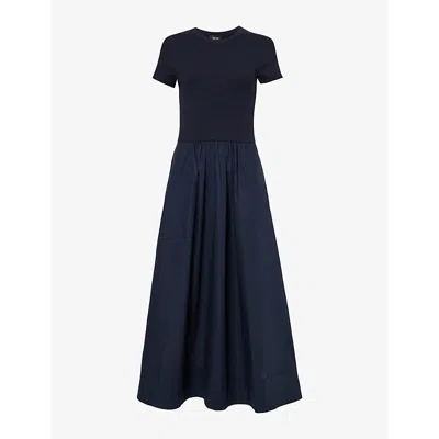 Me And Em Knitted-top Contrasting Stretch-cotton Maxi Dress In Navy