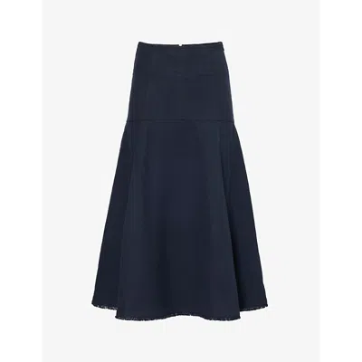 Me And Em Womens Navy Textured Tiered Cotton-blend Midi Skirt