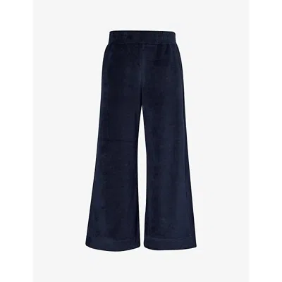 Me And Em Womens Navy Towelling Wide-leg High-rise Cotton-blend Trousers