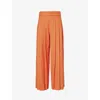 ME AND EM ME AND EM WOMEN'S ORANGE ZING PLEATED WIDE-LEG HIGH-RISE STRETCH-RECYCLED POLYESTER AND WOOL TROUSER
