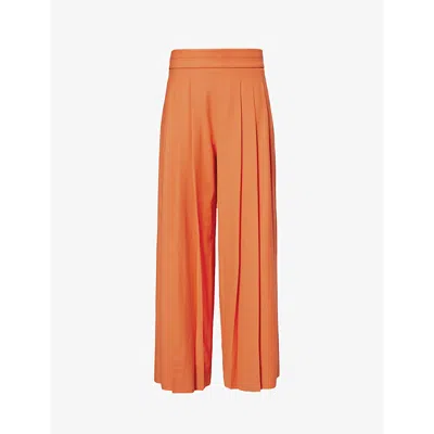 Me And Em Womens Orange Zing Pleated Wide-leg High-rise Stretch-recycled Polyester And Wool Trousers