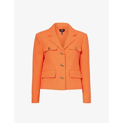 Me And Em Womens Orange Zing Tweed Bracelet-sleeve Cotton Jacket