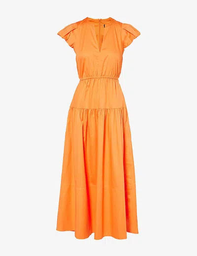 Me And Em Womens Orange Zing V-neck Pleated-sleeve Cotton Maxi Dress