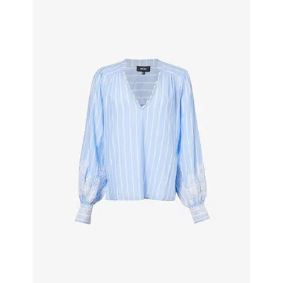 Me And Em Stripe Embroidered Cotton-blend Top In Pale Blue/white