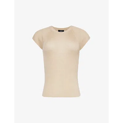 Me And Em Womens Pale Gold Metallic Ribbed-knit Top